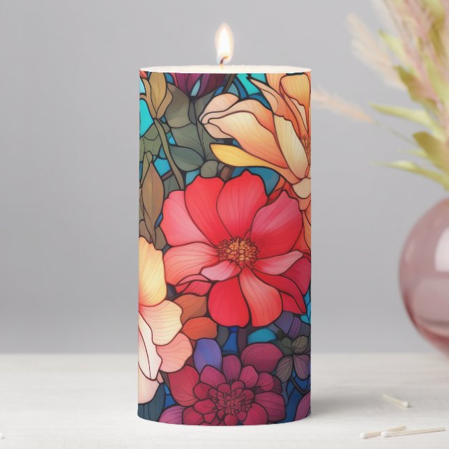Sained Glass Flowers, Elegant Floral Design Candle (In Situ)