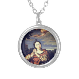 Saint Agnes by Domenichino (c. 1620) Silver Plated Necklace
