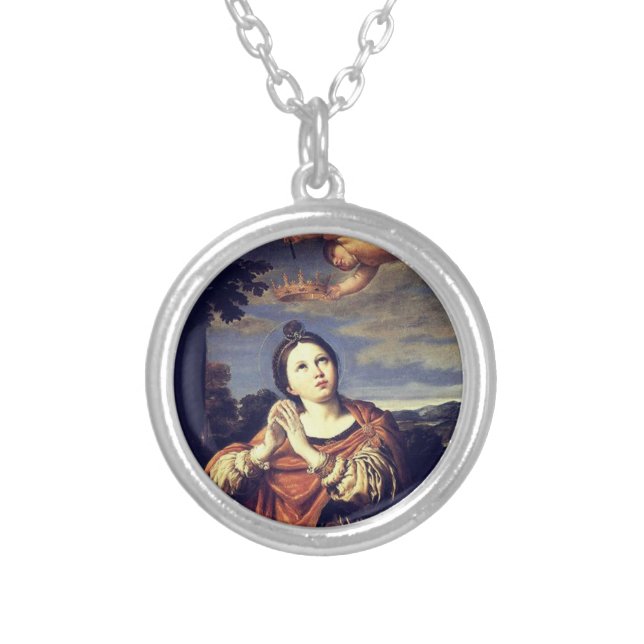 Saint Agnes by Domenichino (c. 1620) Silver Plated Silver Plated Necklace (Front)