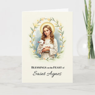 Saint Agnes Feast Day Blessings Watercolor Wreath Card