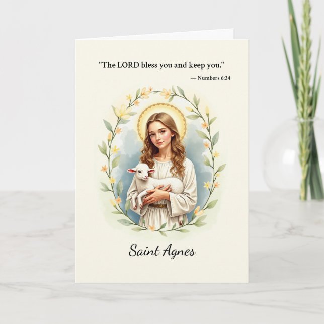 Saint Agnes God’s Peace with Scripture Watercolor Card (Front)