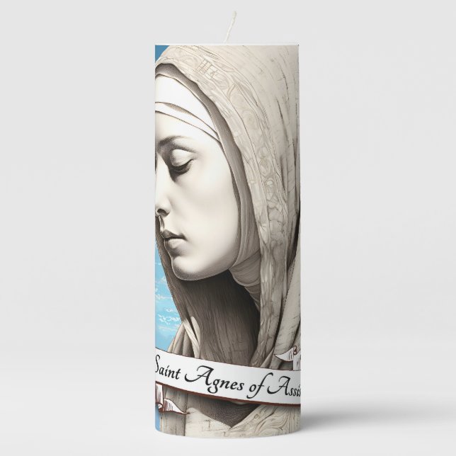Saint Agnes of Assisi Sister of St Clare Pillar Candle (Front)