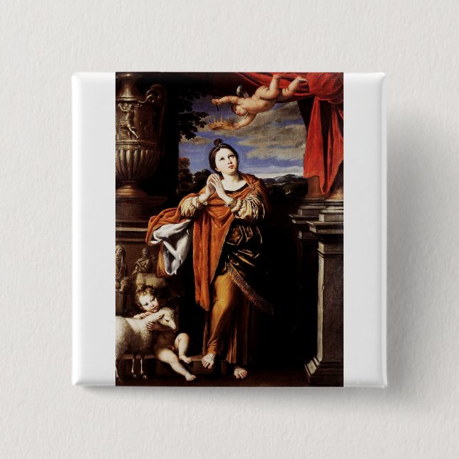 Saint Agnes Roman Martyr by Domenico Zampieri Button (Front)
