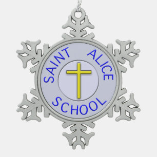 Saint Alice School Color Patch Snowflake Pewter Christmas Ornament