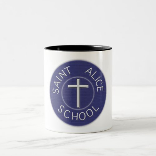 Saint Alice School Tradition Blue and White Patch  Two_Tone Coffee Mug