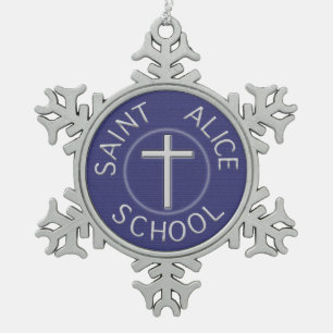 Saint Alice School Traditional Blue and White Snowflake Pewter Christmas Ornament