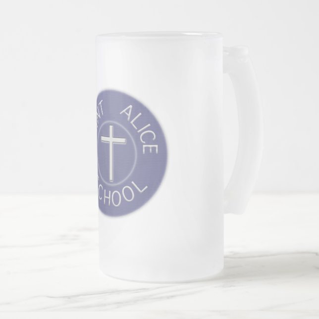 Saint Alice School Traditional Patch  Frosted Glass Beer Mug (Front Right)