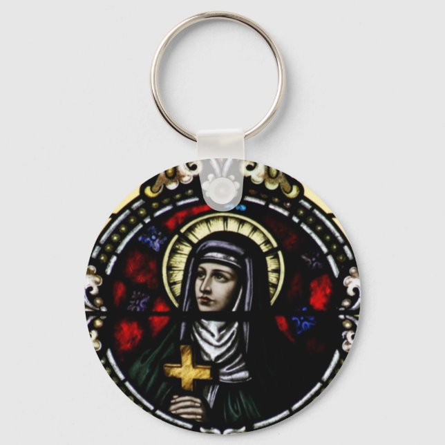 Saint Angela Merici Stained Glass Art Keychain (Front)