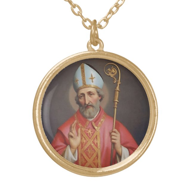 Saint Anselm of Canterbury Necklace, Catholic Gold Plated Necklace (Front)