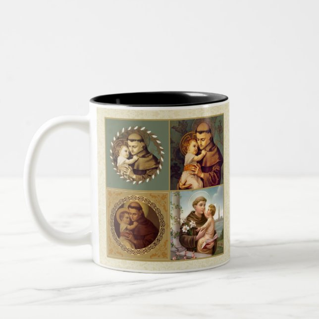Saint Anthony of Padua Baby Jesus Two-Tone Coffee Mug (Left)
