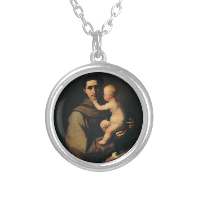 Saint Anthony of Padua by Luca Giordano Silver Plated Necklace (Front)