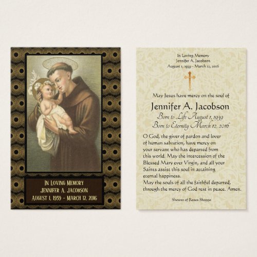 Saint Anthony of Padua Funeral Memorial Holy Card