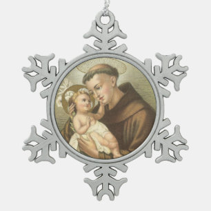Saint Anthony of Padua with Baby Jesus Snowflake Pewter Christmas Ornament