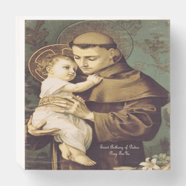 Saint Anthony of Padua Wooden Box Sign (Front Horizontal)