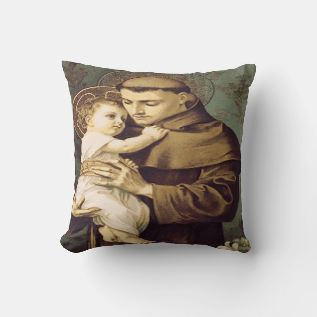 Saint Anthony Padua Throw Pillow (Front)
