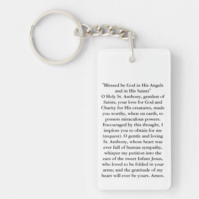 Saint Anthony Prayer and image on Keychain (Front)