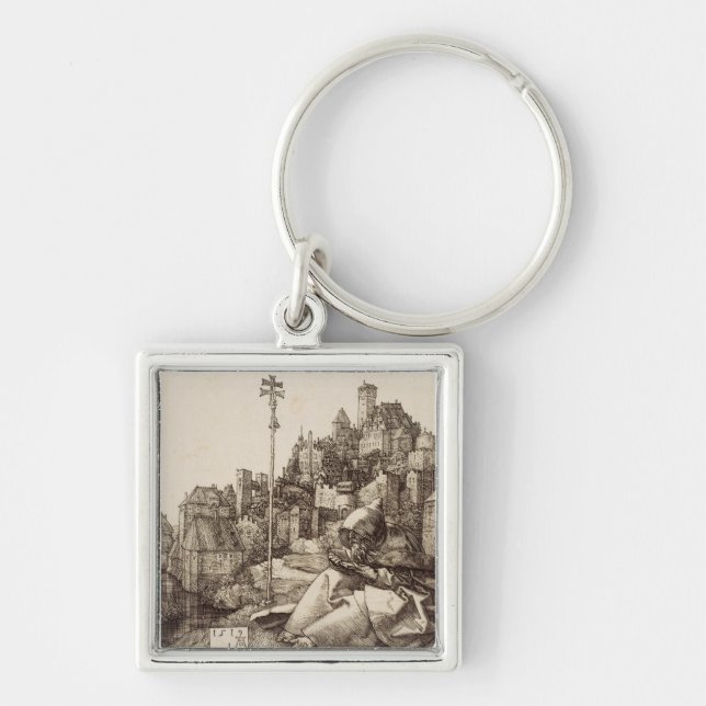 Saint Anthony Reading by Albrecht Durer Keychain (Front)