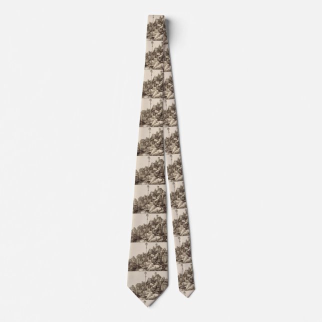Saint Anthony Reading by Albrecht Durer Neck Tie (Front)