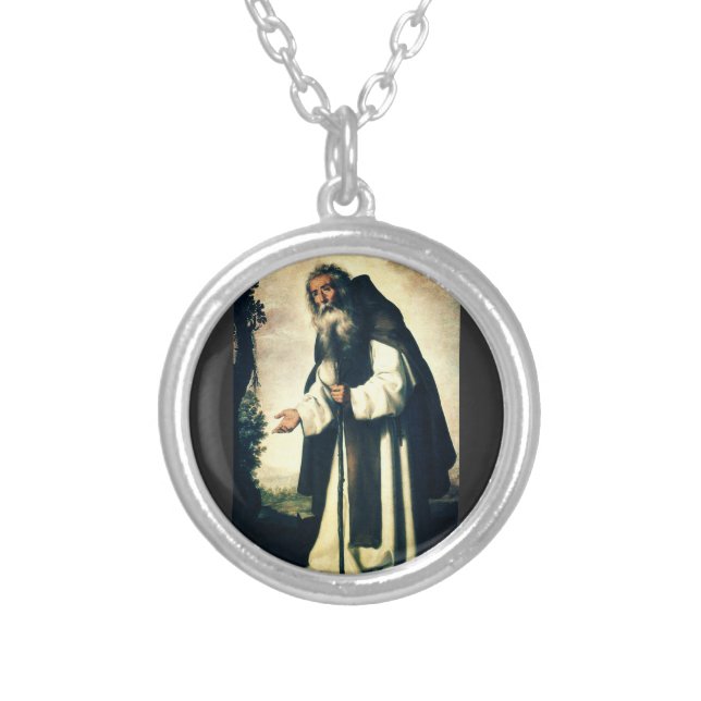 Saint Anthony the Anchorite Silver Plated Necklace (Front)
