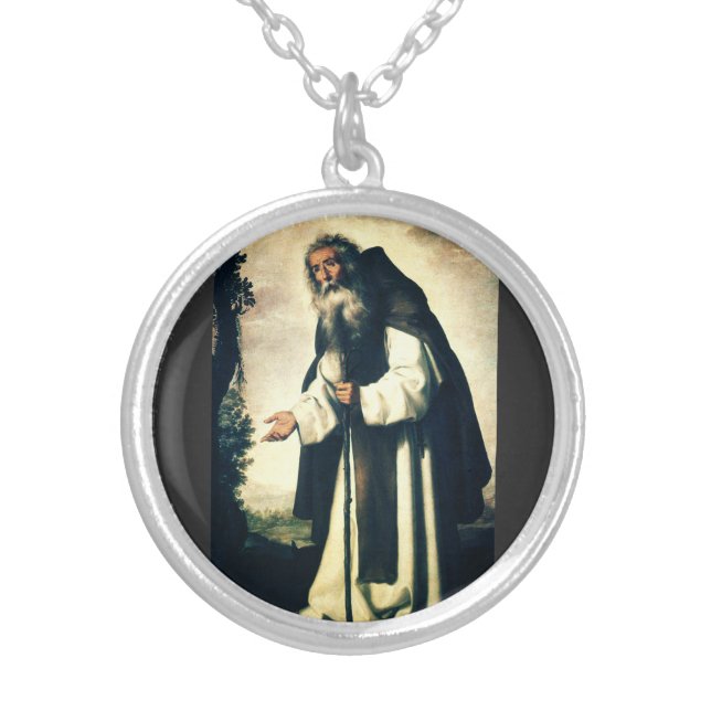 Saint Anthony the Anchorite Silver Plated Necklace (Front)