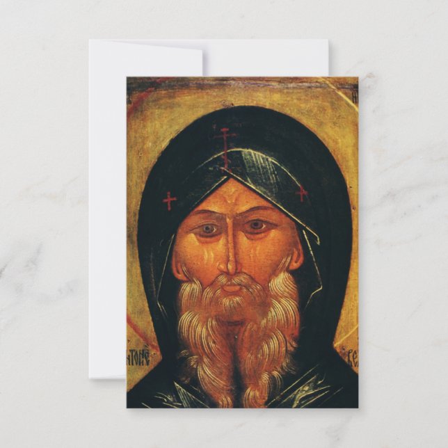 Saint Anthony the Great Orthodox Icon Holy Card (Front)