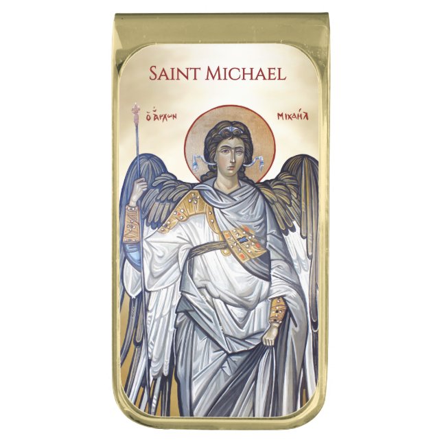 Saint Archangel Michael Gold Finish Money Clip (Front Vertical)
