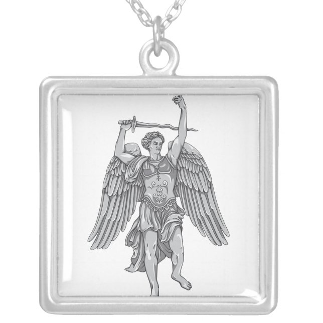 Saint Archangel Michael Silver Square Necklace (Front)