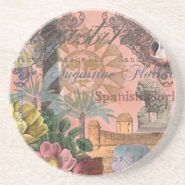 saint augustine florida travel antique art sandstone coaster (Front)