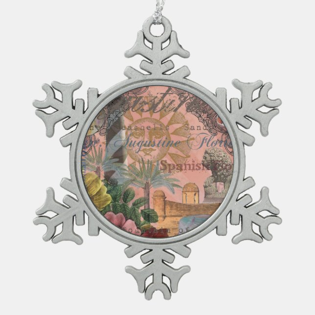 saint augustine florida travel antique art snowflake pewter christmas ornament (Front)