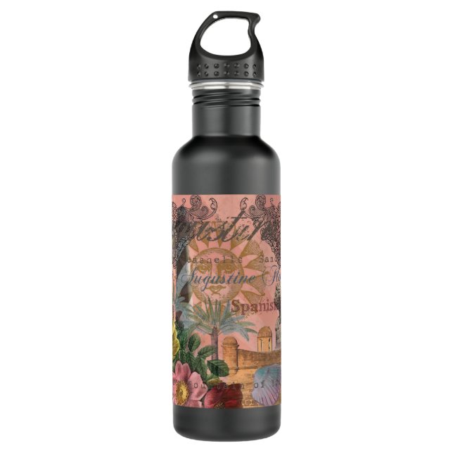 saint augustine florida travel antique art water bottle (Front)