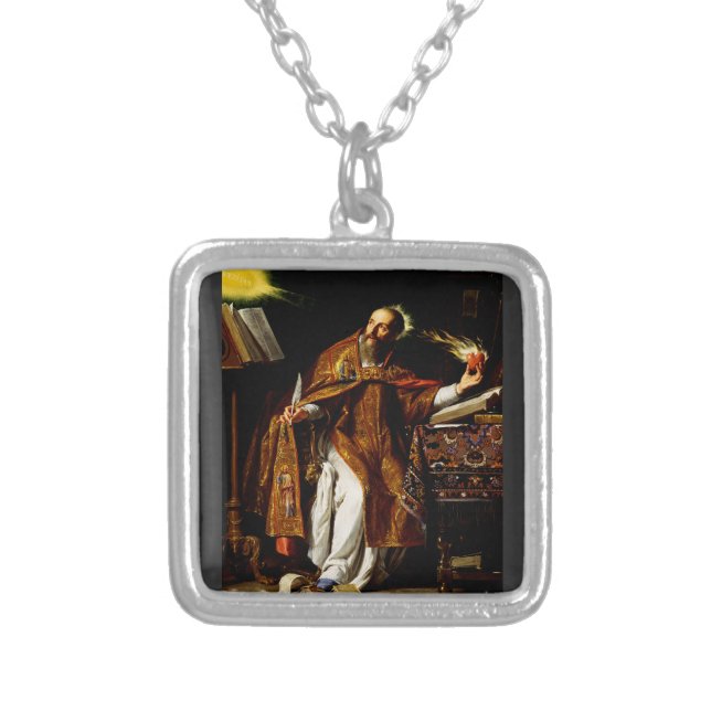 Saint Augustine of Hippo Silver Plated Necklace (Front)