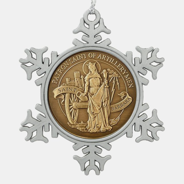 SAINT BARBARA SNOWFLAKE PEWTER CHRISTMAS ORNAMENT (Front)
