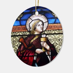 Saint Barbara Stained Glass Window Ceramic Ornament