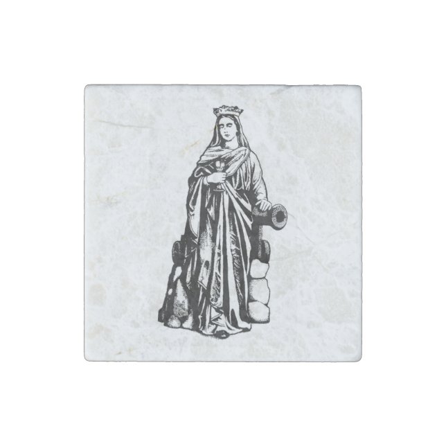 Saint Barbara with chalice and cannon Stone Magnet (Front)