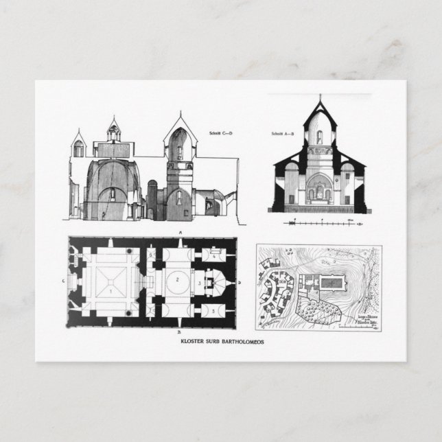 Saint Bartholomew Monastery floor and cross plan Postcard (Front)