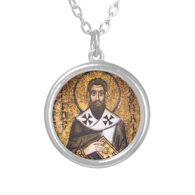 Saint Basil of Caesarea Silver Plated Necklace (Front)