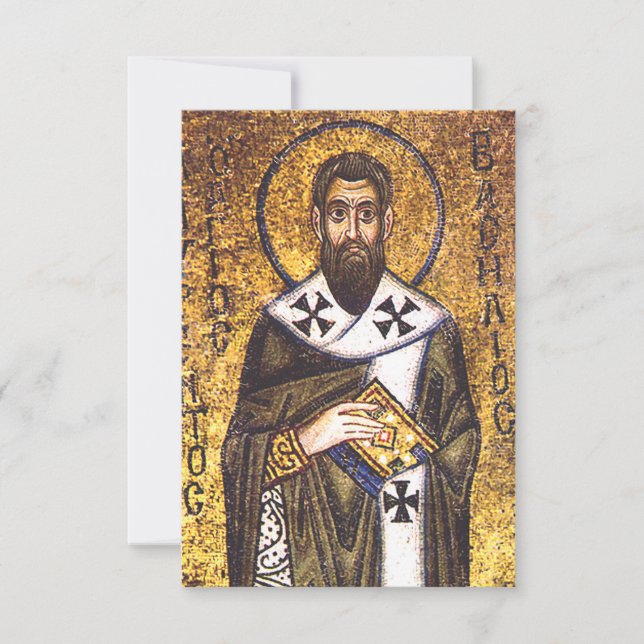 Saint Basil the Great Byzantine Gold Holy Card (Front)