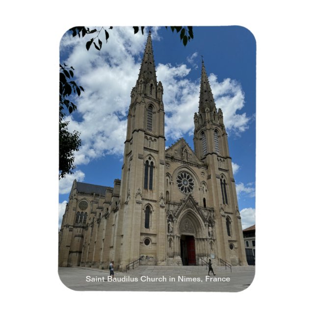Saint Baudilus Church in Nimes, France, on a Magnet (Vertical)