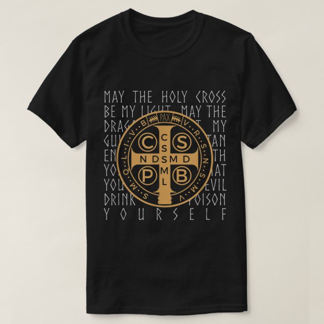 Saint Benedict Medal Christian prayer  T-Shirt (Design Front)
