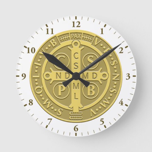 Saint Benedict Medal Gold Round Clock