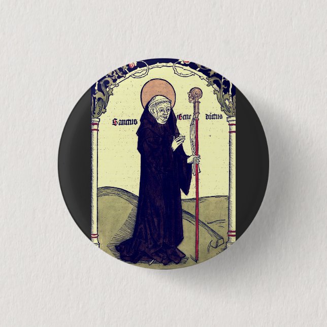 Saint  Benedict of Nursia Abbot of Monte Cassino Button (Front)