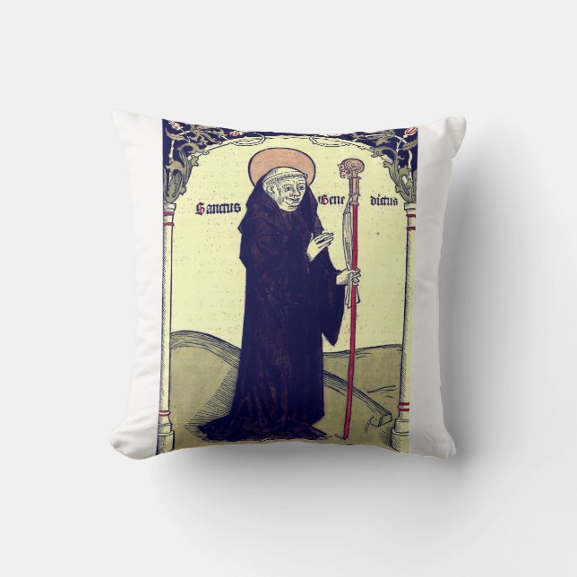 Saint  Benedict of Nursia Abbot of Monte Cassino Throw Pillow (Front)