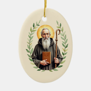 Saint Benedict of Nursia God's Peace and Blessings Ceramic Ornament