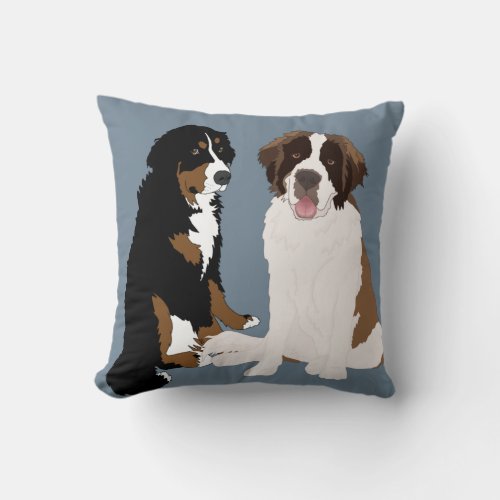 Saint Bernard and Bernese Mountain Dog Throw Pillow