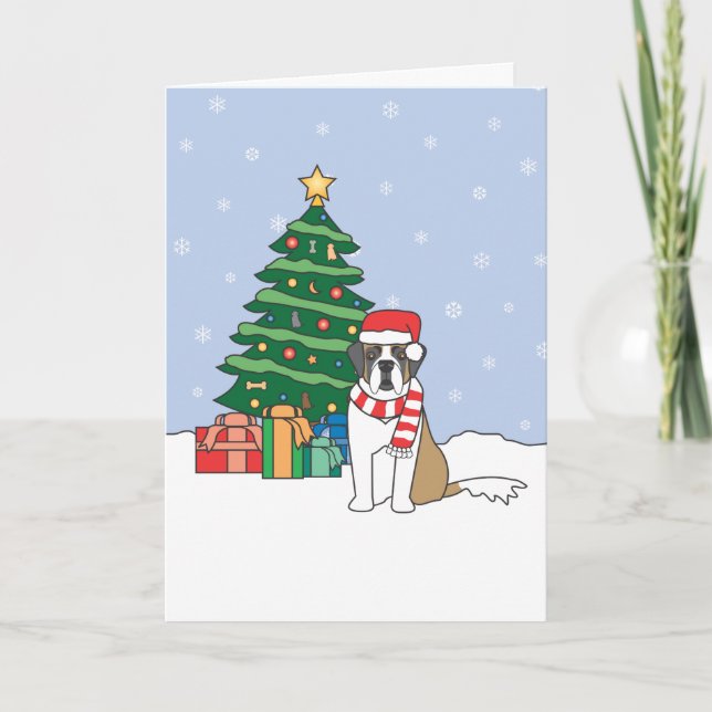 Saint Bernard and Christmas Tree Holiday Card (Front)