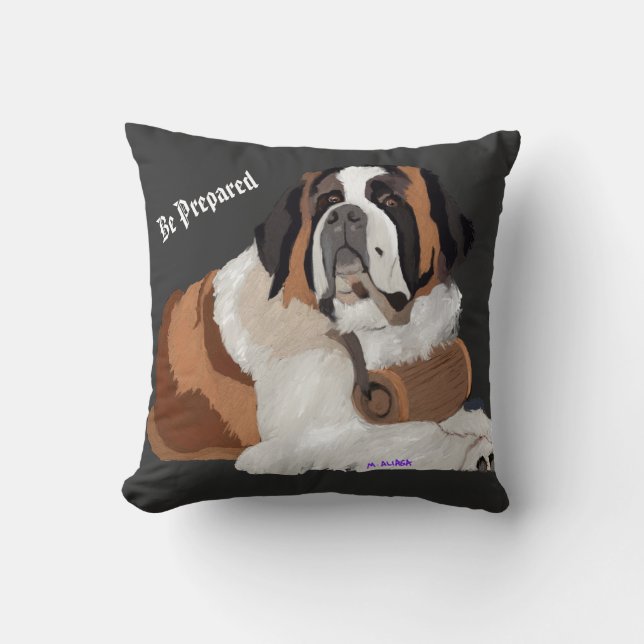 Saint Bernard and Keg: Be Prepared Throw Pillow (Front)