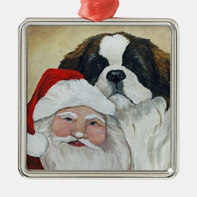 Saint Bernard and Santa Dog Art Ornament (Front)