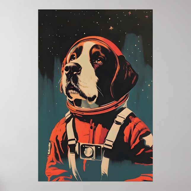 Saint Bernard Astronaut Poster, St Bernard Retro Poster (Front)