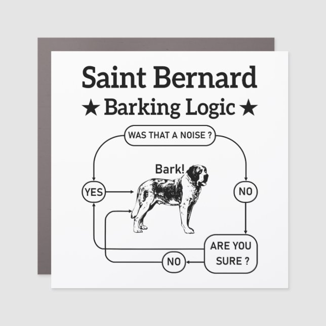 Saint Bernard Barking Logic Funny Dog Owner Cool Car Magnet (Front)