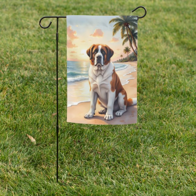 Saint Bernard Beach Sunset Garden Flag (In SItu)